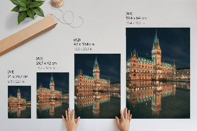 Eleganten plakat za dnevno sobo Klasična arhitektura, odsevna večerna svetloba