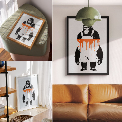 Plakat Gorila v kombinezonu na živahnem oranžnem ozadju