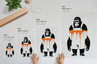 Plakat Gorila v kombinezonu na živahnem oranžnem ozadju