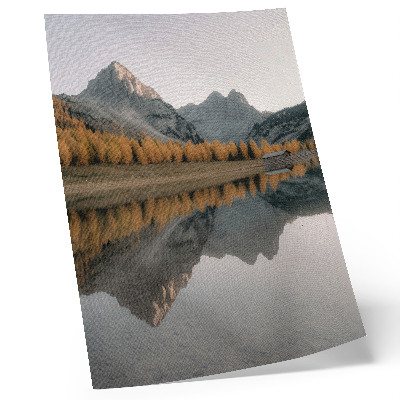 Umetniški tisk na platno Mirno jezero jesen drevesa odsev gore narava