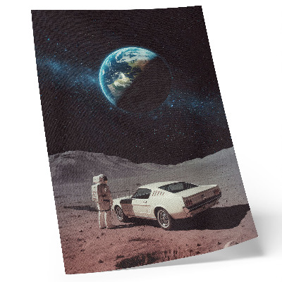 Umetniški tisk na platno Astronavt na luninem avtomobilu Zemlja zvezde