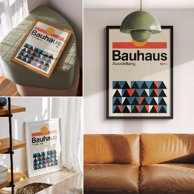 Umetniški tisk na platno Bauhaus grafika z oranžnim poudarkom