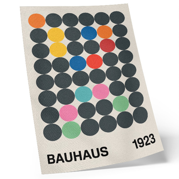 Eleganten plakat za dnevno sobo Geometrični črni krogi, živahne barve, navdih Bauhausa