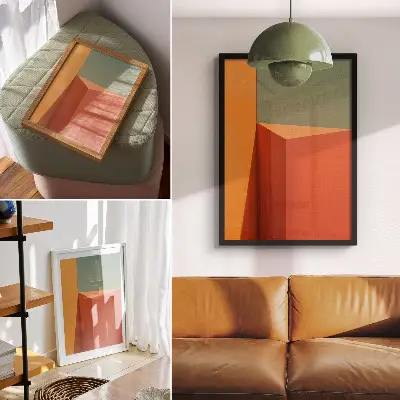 Geometrijska arhitektura v barvni harmoniji eleganten plakat za dnevno sobo