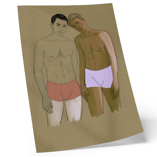Premium stenski plakat Ilustracija moških v spodnjem perilu v toplih barvah