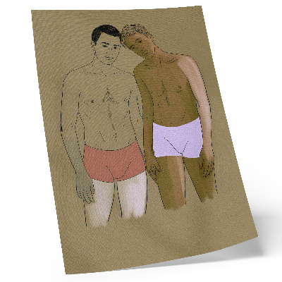 Premium stenski plakat Ilustracija moških v spodnjem perilu v toplih barvah