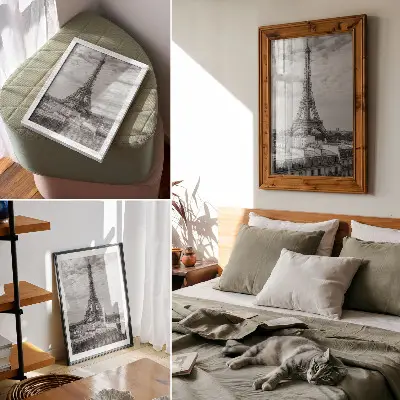 Plakat Eifflov stolp elegantna siva moderna perspektiva za dnevno sobo