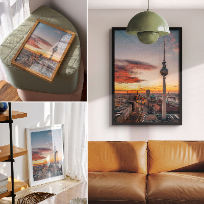 Premium stenski plakat Mestni stolp ob sončnem zahodu