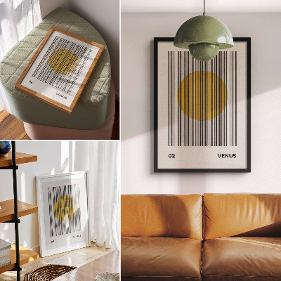 Eleganten plakat za dnevno sobo Kontrastne črte rumenega kroga op art