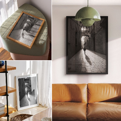 Plakat Črno-bela fotografija ulice z arhitekturo