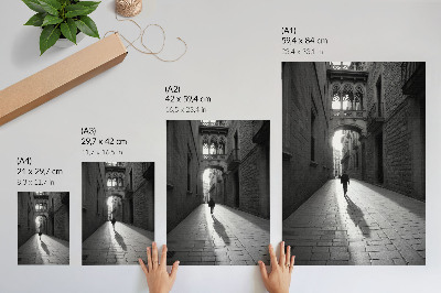 Plakat Črno-bela fotografija ulice z arhitekturo