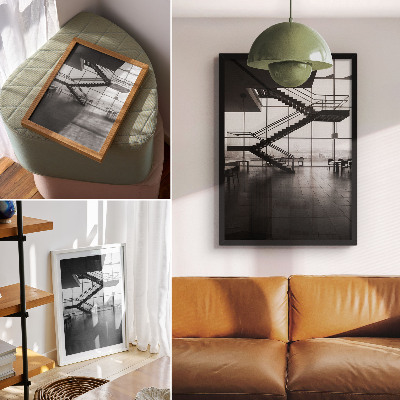 Eleganten plakat za dnevno sobo Geometrijska eleganca modernih stopnic