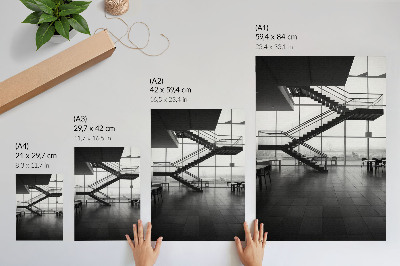 Eleganten plakat za dnevno sobo Geometrijska eleganca modernih stopnic