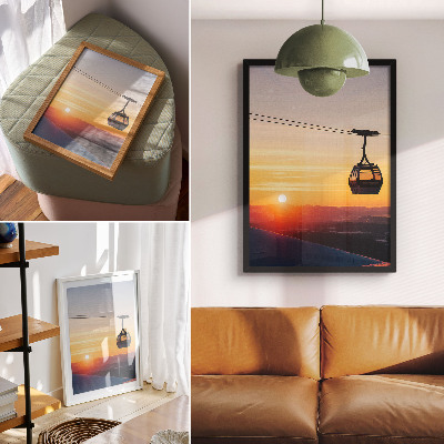 Premium stenski plakat Žičnica ob sončnem zahodu v gorah