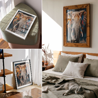 Premium stenski plakat Barvita silhueta slona z modernimi poudarki in nadrealizmom