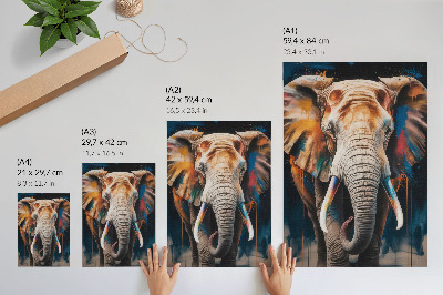 Premium stenski plakat Barvita silhueta slona z modernimi poudarki in nadrealizmom