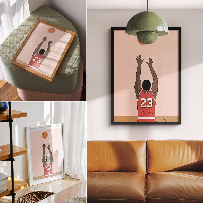Eleganten plakat za dnevno sobo Pastelno roza košarkar z žogo v letu