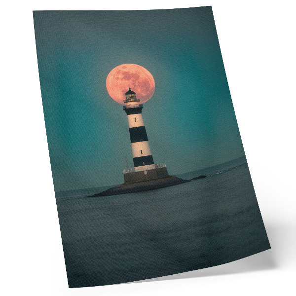Premium stenski plakat Svetilnik in luna nad morjem ob sončnem zahodu