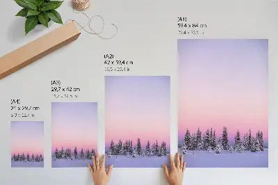 Plakat zimska drevesa z muhastim pastelnim nebom za mirno vzdušje