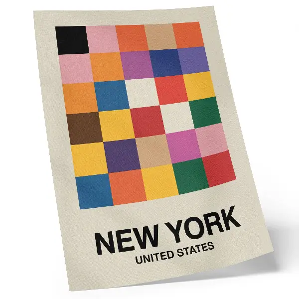 Plakat za dnevno sobo z motivom ustvarjalnega okolja z barvitimi kvadratki