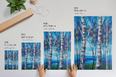 Premium stenski plakat Barvite breze z modrim ozadjem in toplimi poudarki