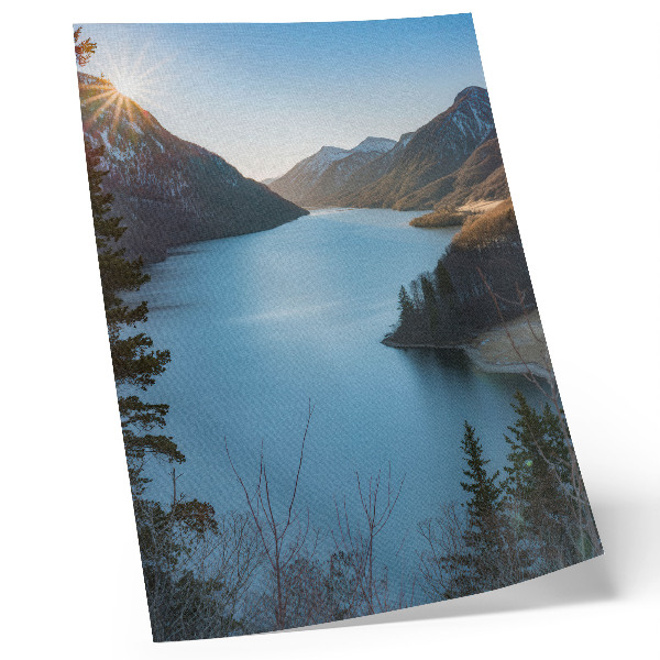 Umetniški tisk na platno Veličastne gore, jezero, sonce, harmonija narave