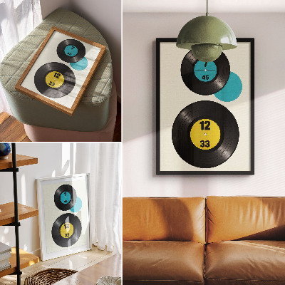 Premium stenski plakat Moderne vinilne plošče rumene turkizne barve
