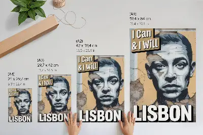 Plakat z motivom uličnega sloga, obrazom in motivacijskim napisom