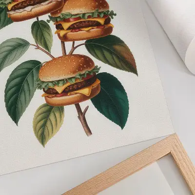 Premium stenski plakat hamburgerji, ki rastejo na vejah zelenega drevesa