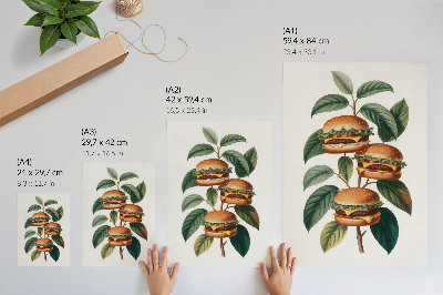 Premium stenski plakat Hamburgerji rastejo na vejah zelenega drevesa