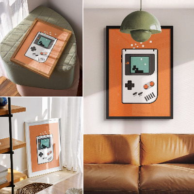 Plakat Oranžno ozadje zaslona retro konzole s slikovnimi pikami