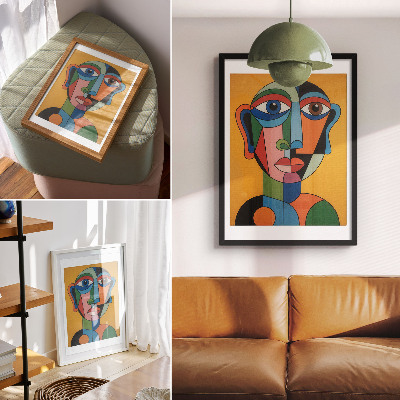 Eleganten plakat za dnevno sobo Geometrijski portret živahnih barv v sodobnem slogu