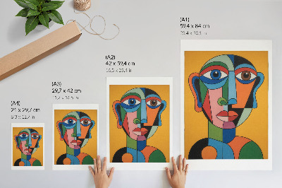 Eleganten plakat za dnevno sobo Geometrijski portret živahnih barv v sodobnem slogu