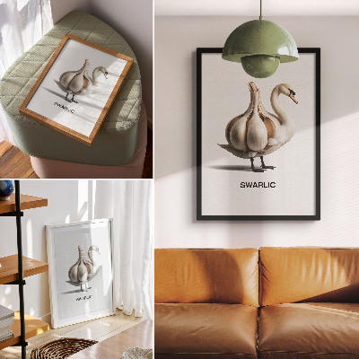 Eleganten plakat za dnevno sobo Labod v kombinaciji s česnovim nadrealizmom
