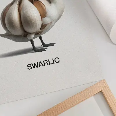 Plakat Labod s česnovim nadrealizmom eleganten dekorativni dodatek za dnevno sobo