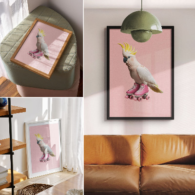 Plakat Papiga na rolerjih, pastelne barve, modernost