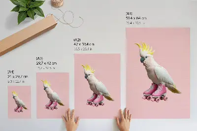 Plakat papiga na rolerjih v pastelnih barvah v modernem slogu