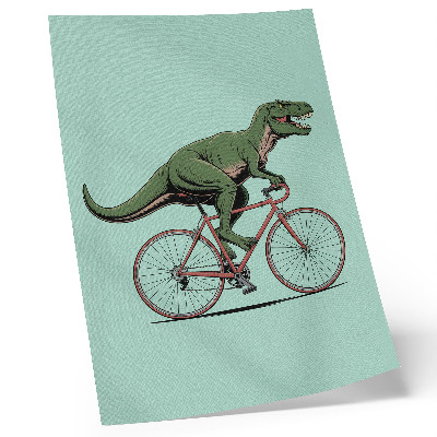 Umetniški tisk na platno Zeleni dinozaver na kolesu na turkiznem ozadju
