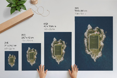 Plakat Parcela na otoku, obdanem s turkiznim morjem