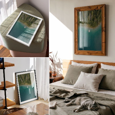 Premium stenski plakat Gozdno jezero most zeleno modro podnebje