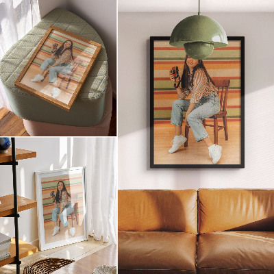 Eleganten plakat za dnevno sobo Retro navdih, pozitivne vibracije, vodoravne črte