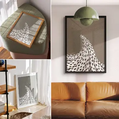 Plakat minimalističen vzorec črnih pik na bež ozadju