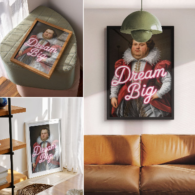 Eleganten plakat za dnevno sobo Zgodovinski portret neonski napis kontrast moderno