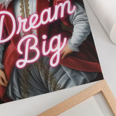 Eleganten plakat za dnevno sobo zgodovinski portret z neonskim napisom v modernem kontrastu