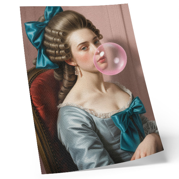 Eleganten plakat za dnevno sobo Portret ženske z žvečilnim gumijem, retro slog