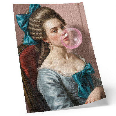 Eleganten plakat za dnevno sobo Portret ženske z žvečilnim gumijem, retro slog