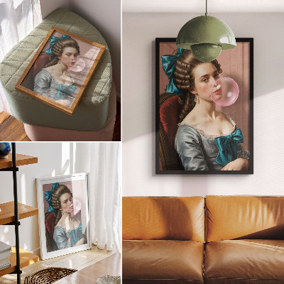 Eleganten plakat za dnevno sobo Portret ženske z žvečilnim gumijem, retro slog