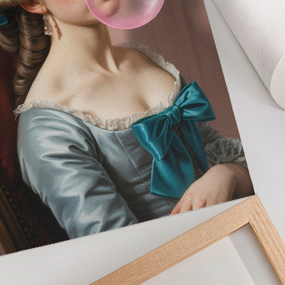 Eleganten plakat za dnevno sobo Portret ženske z žvečilnim gumijem, retro slog