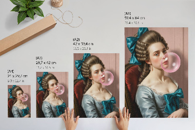 Eleganten plakat za dnevno sobo Portret ženske z žvečilnim gumijem, retro slog