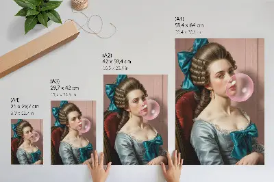 Eleganten plakat za dnevno sobo portret ženske z žvečilnim gumijem v retro slogu
